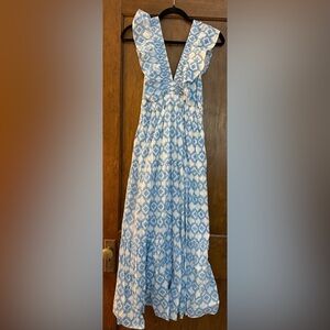 Elegant Blue and White Maxi Skirt